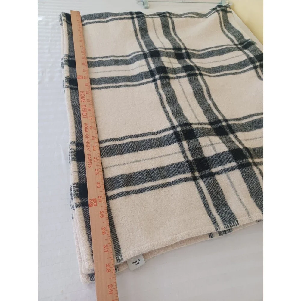 Pottery Barn black ivory plaid throw blanket baby alpaca/woolblend 43x56